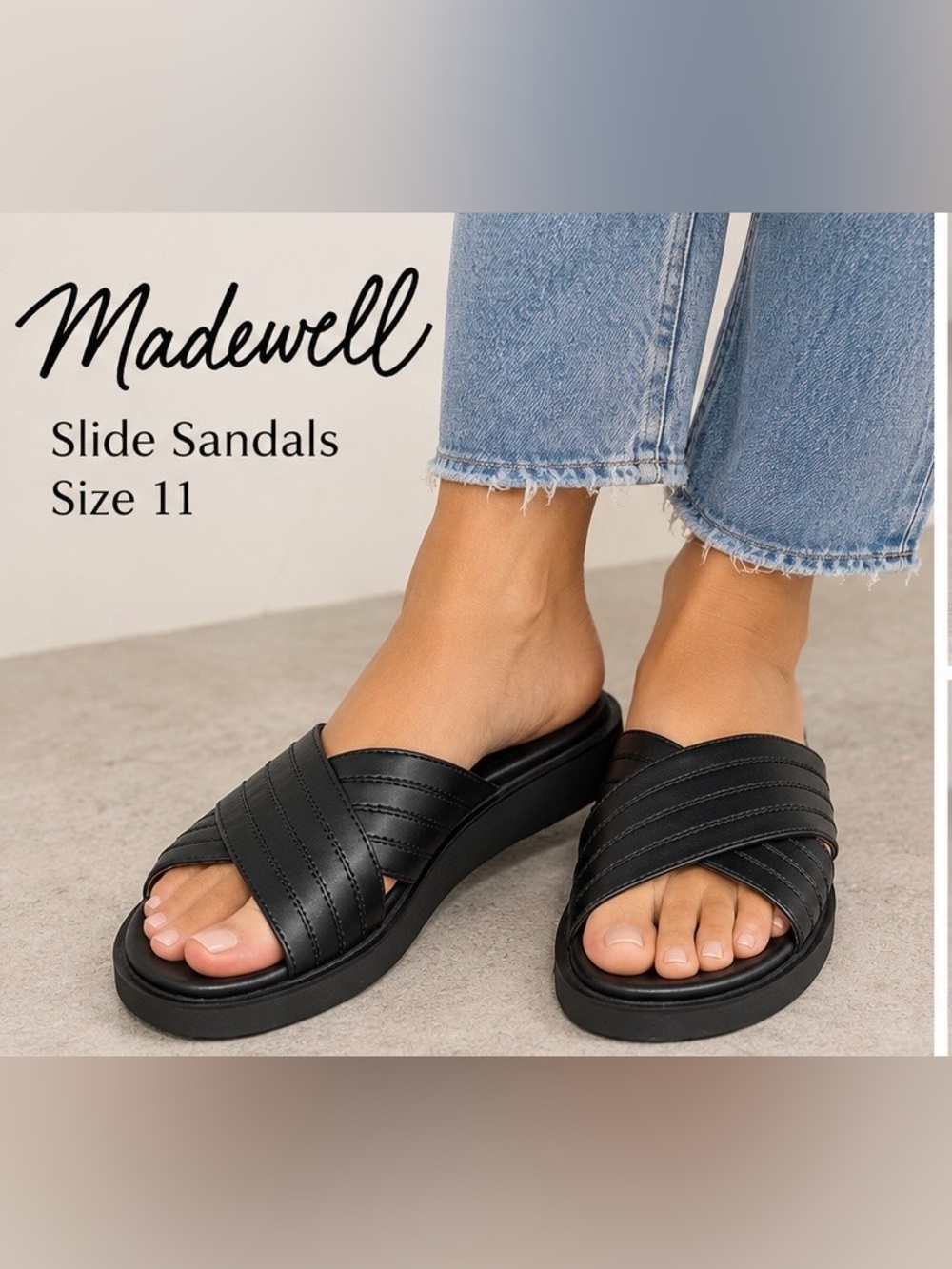 Madewell The Alina Platform Sandal Strappy Black US 11 NWOT -Never Worn
